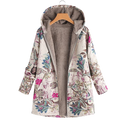 Les Odettes Munchen™ soft coat for women, long wool coat with floral print, hood, large pockets, perfect for winter wear.