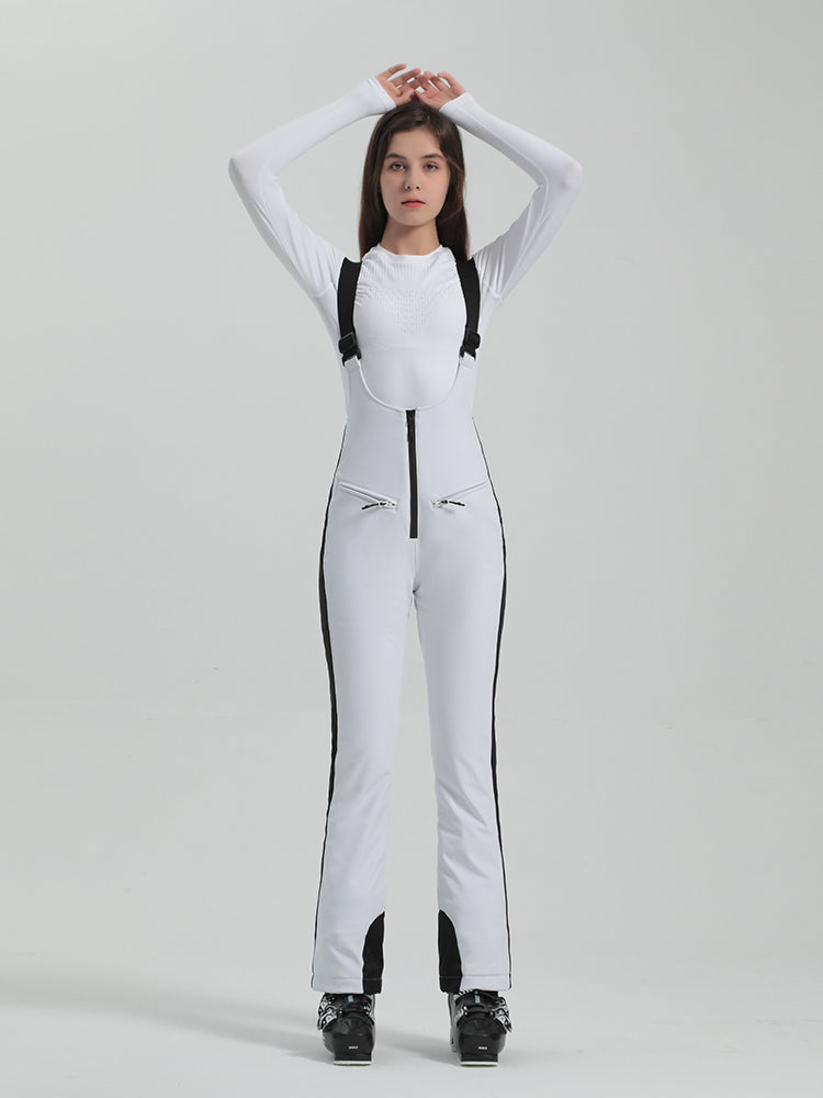 Les Odettes Gsou Snow Women's multi-color stretch fabric ski bibs, women's snowboard and ski pants with adjustable straps.