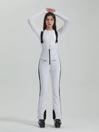 Les Odettes Gsou Snow Women's multi-color stretch fabric ski bibs, women's snowboard and ski pants with adjustable straps.