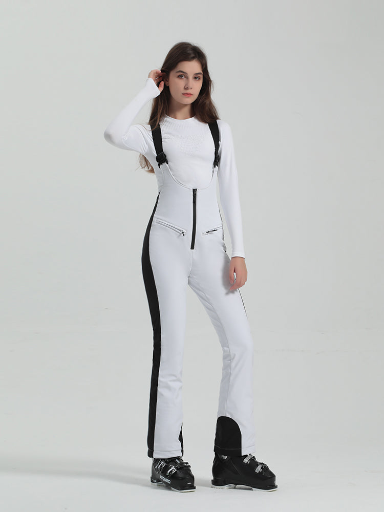 Les Odettes Gsou Snow women's multi-color stretch fabric ski bibs, snowboard pants with adjustable straps and reinforced knees.