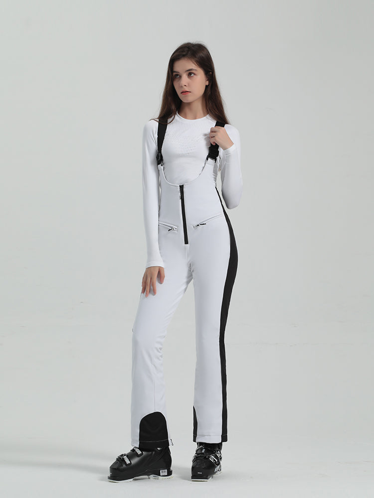 Les Odettes Gsou Snow women's multi-color stretch fabric ski bibs, snowboard pants with adjustable straps and side zippers.