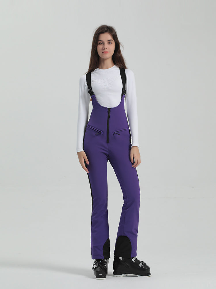 Les Odettes Gsou Snow Women's multi-color stretch fabric ski bibs, snowboard pants with adjustable straps and insulated design.