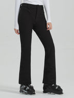 Les Odettes Gsou Snow women's slim high stretch ski pants, outdoor snowboard and ski pants, black color, close-up view