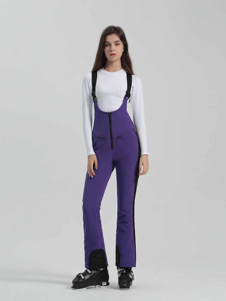 Les Odettes Gsou Snow Women's multi-color stretch fabric ski bibs with adjustable straps and snow-resistant material.