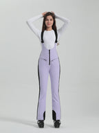 Les Odettes Gsou Snow women's multi-color stretch fabric ski bibs, snowboard pants with adjustable straps and waterproof material.