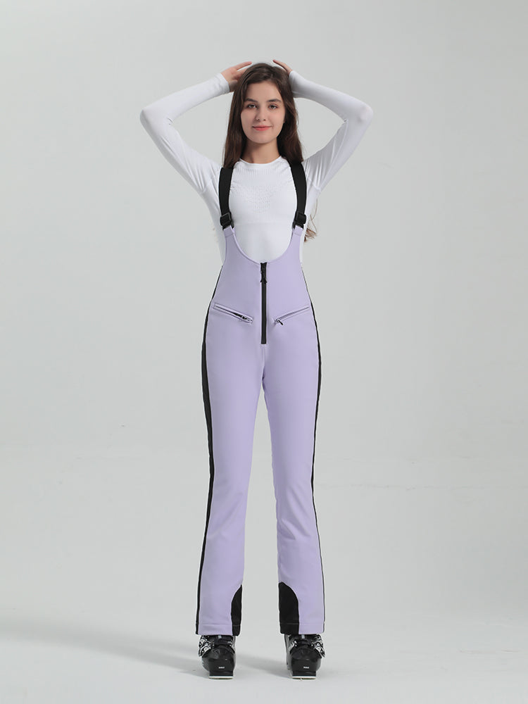 Les Odettes Gsou Snow women's multi-color stretch fabric ski bibs, snowboard pants with adjustable straps and waterproof design.