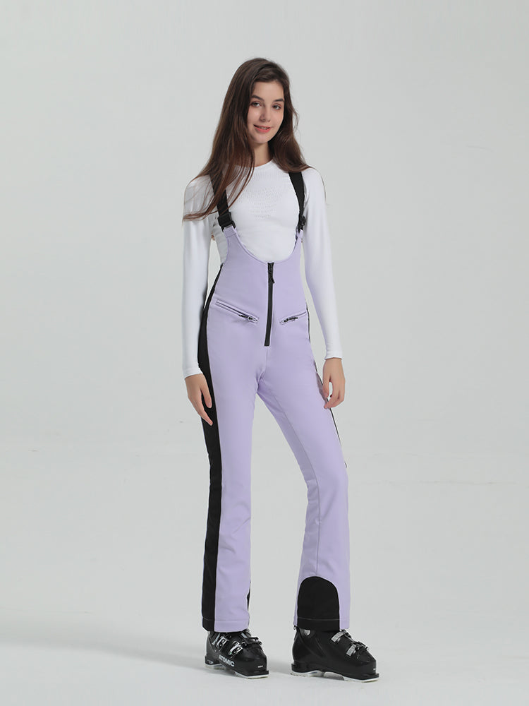 Les Odettes Gsou Snow Women's multi-color stretch fabric ski bibs, snowboard pants with adjustable straps and insulated design.