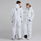 Les Odettes women's one-piece snowboarding snowsuit with practical winter insulation and stylish design, shown on a model.