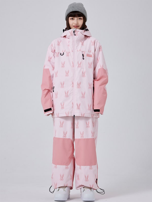 Women's Les Odettes Snow Rabbit Freeride Baggy Snowsuit for snowboarding, featuring a cozy, stylish winter snowboard suit with a cute rabbit design.