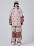 Women's Snowboard Suit by Les Odettes, adorable snow rabbit design, baggy freeride snowsuit for women, winter snowboarding gear