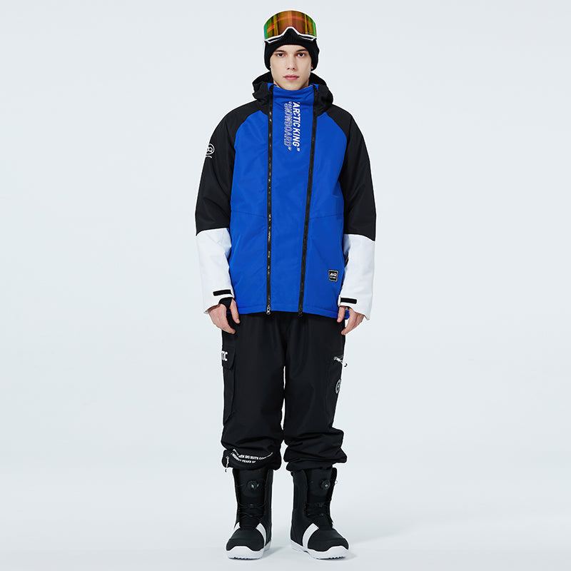 Men's winter snowboard suit by Les Odettes, impression zip snow suit for men with insulated, waterproof design for snowboarding.