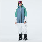 Men's winter snow suit by Les Odettes, impression zip snowboard suit featuring insulated fabric and a hood for winter sports.