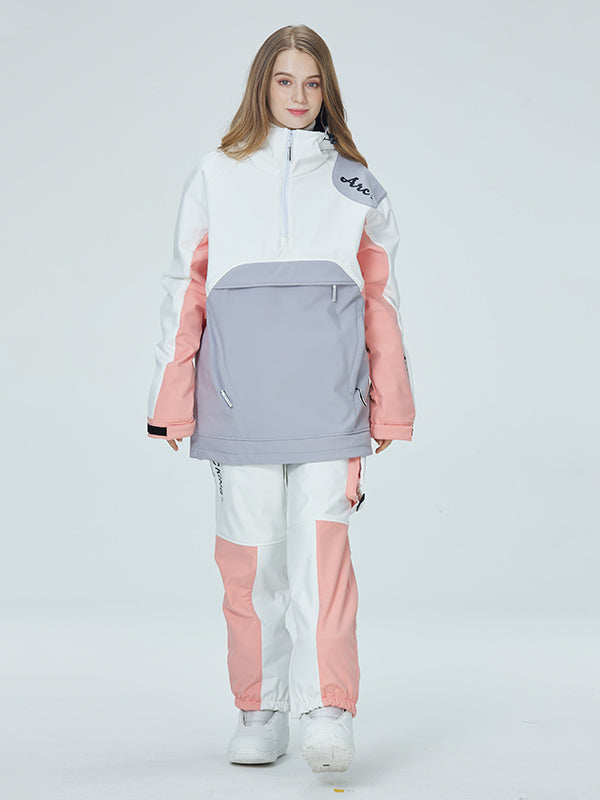 Women's Arctic Queen Mountain Star color block anorak snow jacket by Les Odettes, featuring vibrant winter outdoor apparel with a cozy fit.