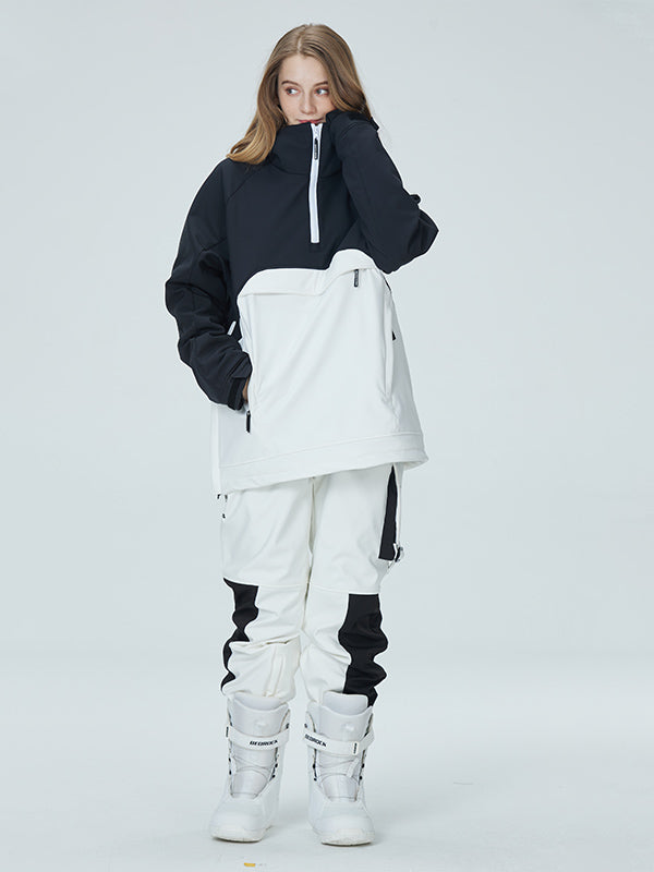 Women's Arctic Queen Mountain Star color block anorak snow jacket by Les Odettes with insulated design and vibrant winter style.