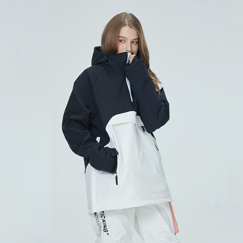 Women's Arctic Queen Mountain Star color block anorak snow jacket by Les Odettes with winter-ready design and vibrant color blocking.