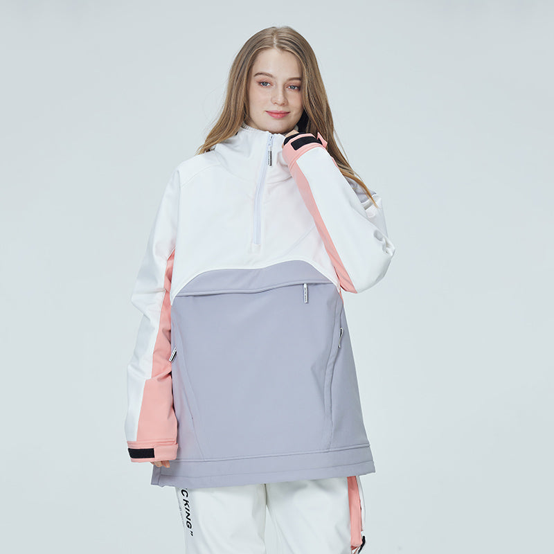 Women's Arctic Queen Mountain Star color block anorak snow jacket by Les Odettes, featuring vibrant winter-ready design and warm insulation.
