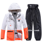 Men's Les Odettes Arctic King winter snowboarding suit with jacket and pants set, designed for winter sports and freestyle snowboarding.