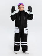 Kids' unisex Arctic Queen snowboarding snowsuit by Les Odettes, stylish one-piece winter ski suit in vibrant colors.