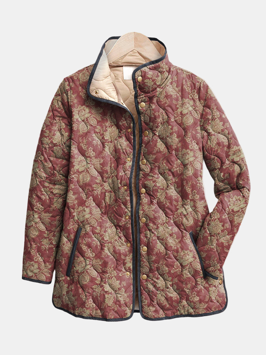 Hannah™ retro floral print jacket by Les Odettes featuring colorful vintage-inspired floral design and lightweight fabric.