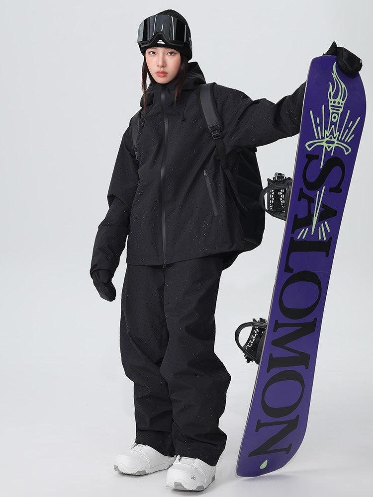 Women's SnowLuxe Spark Crystal Chic mountain snow suit by Les Odettes, featuring a stylish winter snow outfit with sparkling details.