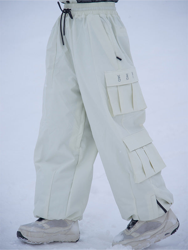 Men's Les Odettes snowboarding pants with rabbit snow prime cargo, baggy fit, designed for winter snowboarding adventures.
