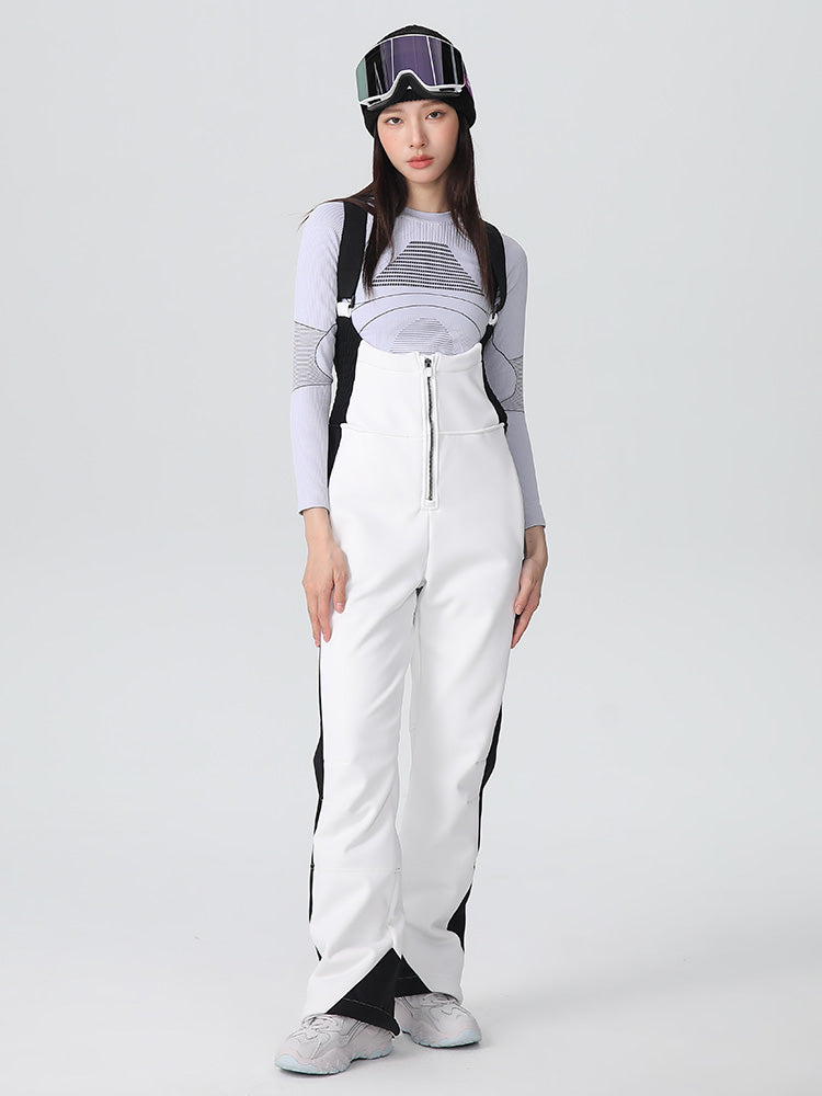 Women's Searipe Retro Vibe ski bibs by Les Odettes, elegant stretch flare ski pants with retro design and adjustable straps.