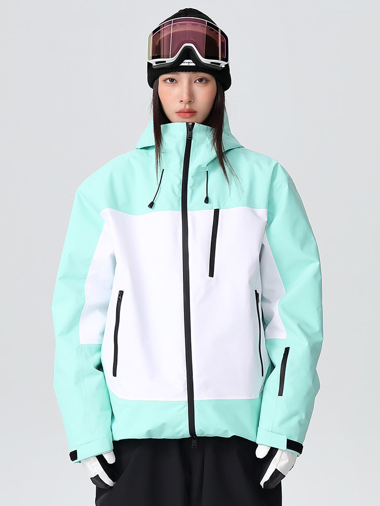 Women's Searipe Retro Vibe color block snow jacket by Les Odettes, featuring a baggy fit and vibrant winter style.