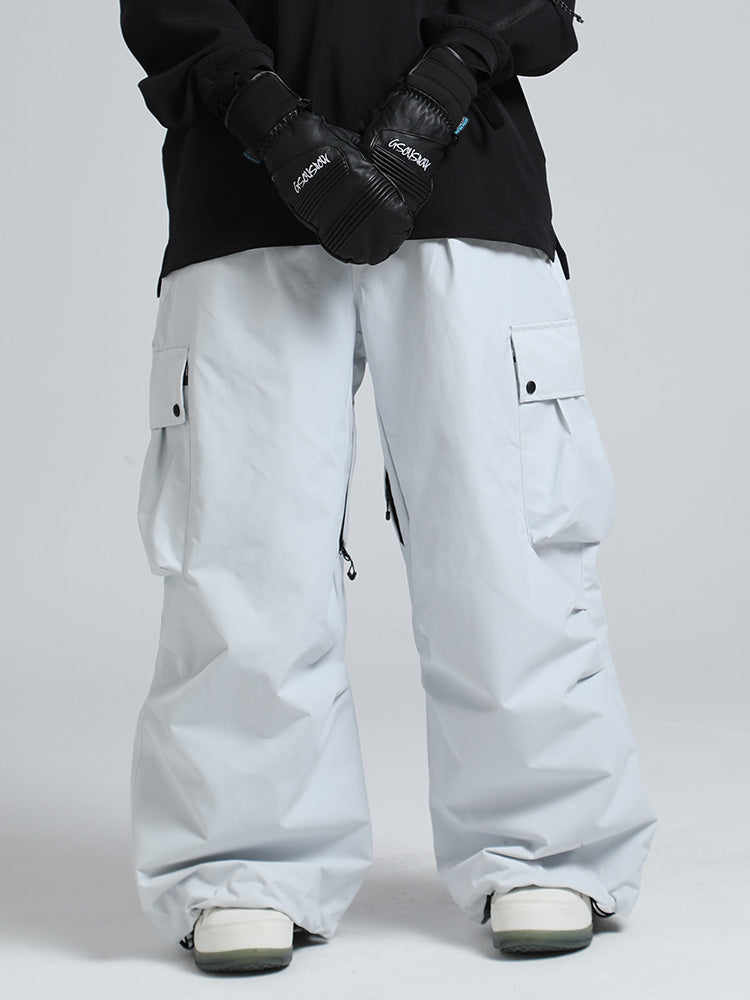 Men's Gsou Snow Mountain Chill freestyle baggy snowboarding pants in black, with adjustable waist and snow-resistant fabric from Les Odettes.