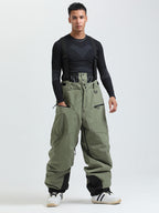 Men's Gsou Snow durable mountain cargo snow bibs pants by Les Odettes, featuring all-weather waterproof design and rugged outdoor style.