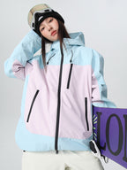 Women's Searipe Retro Vibe color block baggy snow jacket by Les Odettes, featuring a stylish winter coat with bold color blocks.