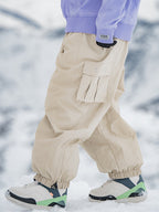 Men's Rabbit Snow StreetFlow Freestyle Cargo Snow Pants by Les Odettes with baggy fit and multiple cargo pockets, suitable for winter snow activities.