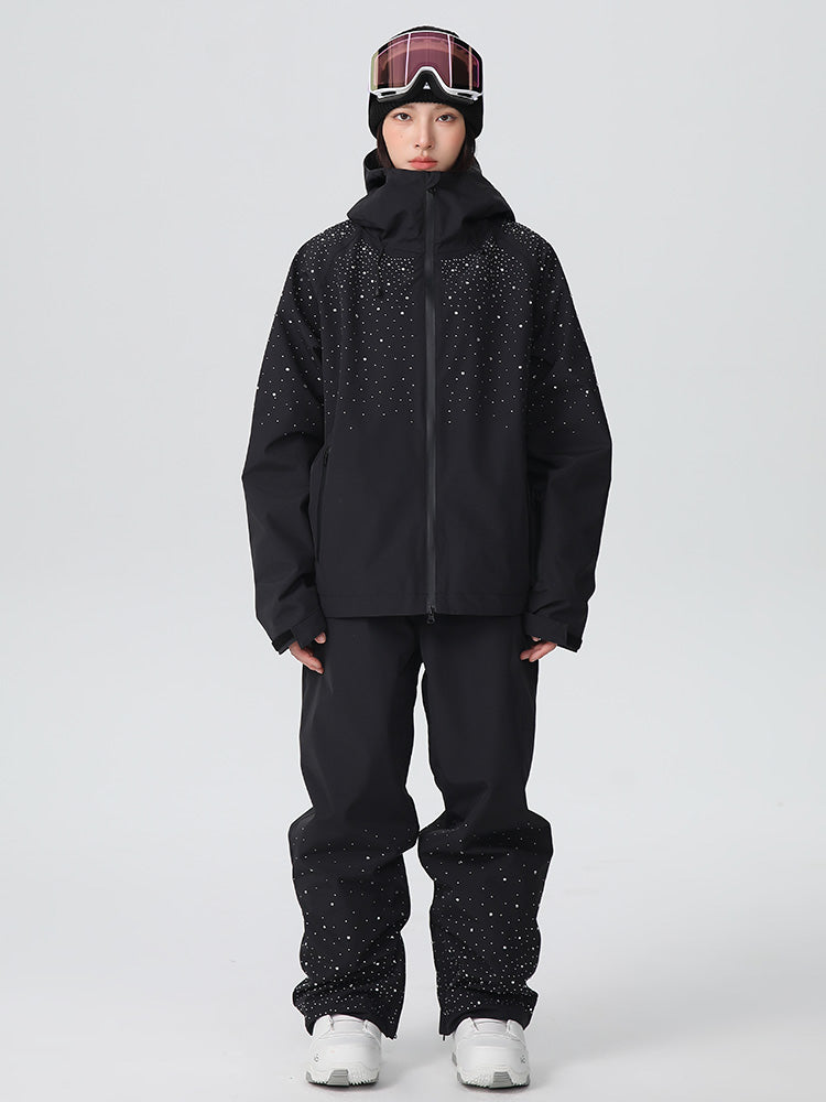 Women's SnowLuxe Spark Crystal Chic Mountain Snow Suit by Les Odettes, showcasing a stylish, insulated winter snow suit with sparkly details.