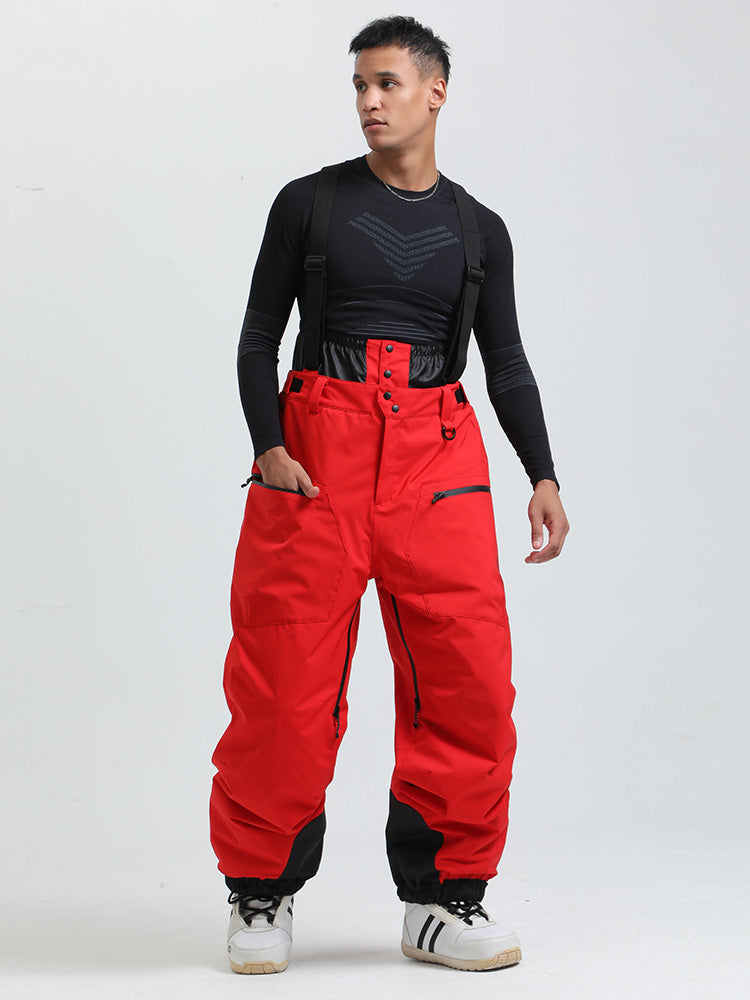 Men's Les Odettes snow pants, durable mountain cargo bibs with all-function features, designed for winter snow activities.
