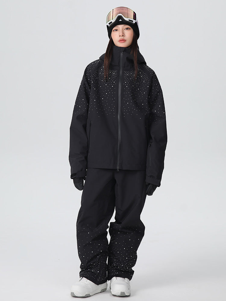 Women's SnowLuxe Spark Crystal mountain snow suit by Les Odettes, featuring a stylish, insulated winter snow suit with sparkle details.