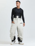 Men's snow pants by Les Odettes, Gsou Snow Durable Mountain Pro cargo bibs with all-weather, waterproof design, and multiple pockets.