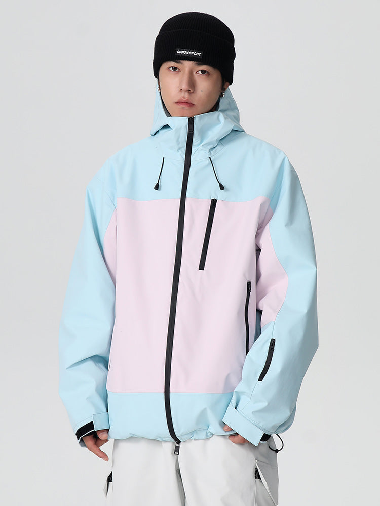 Women's Searipe Retro Vibe color block baggy snow jacket by Les Odettes, featuring a stylish winter design with vibrant color blocking.