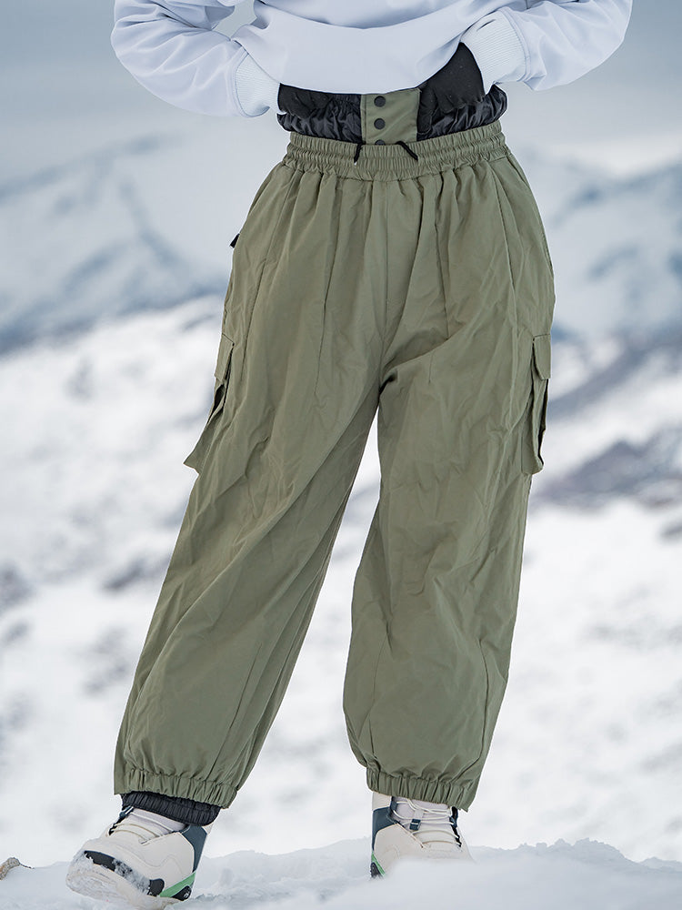 Men's Rabbit Snow StreetFlow Freestyle Cargo Snow Pants by Les Odettes, showing baggy fit, snow-resistant fabric, and cargo pockets.