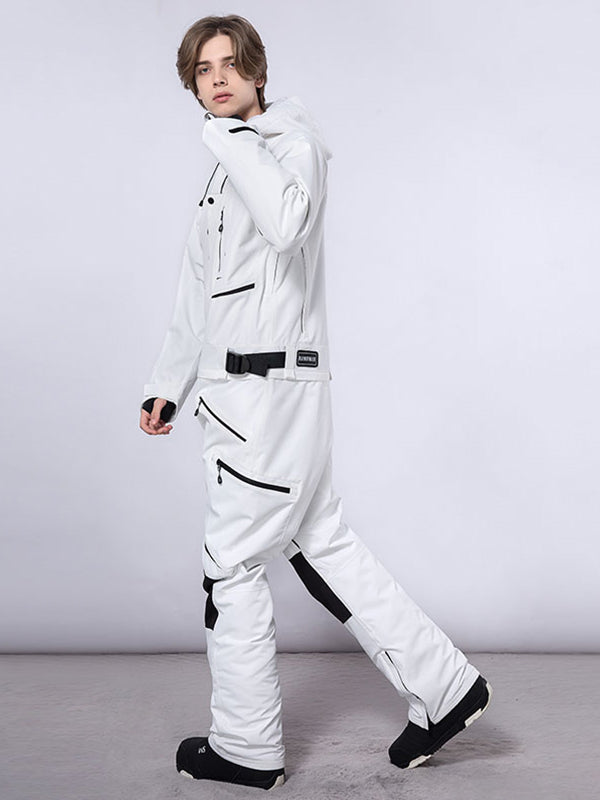 Men's RAWRWAR high land cargo one-piece snowsuit by Les Odettes, featuring a durable winter snow suit for cold weather.
