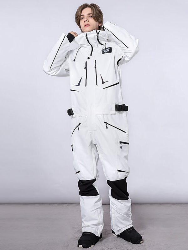 Men's Les Odettes RAWRWAR high land cargo snow suit, one-piece winter snowsuit with durable fabric and multiple cargo pockets.