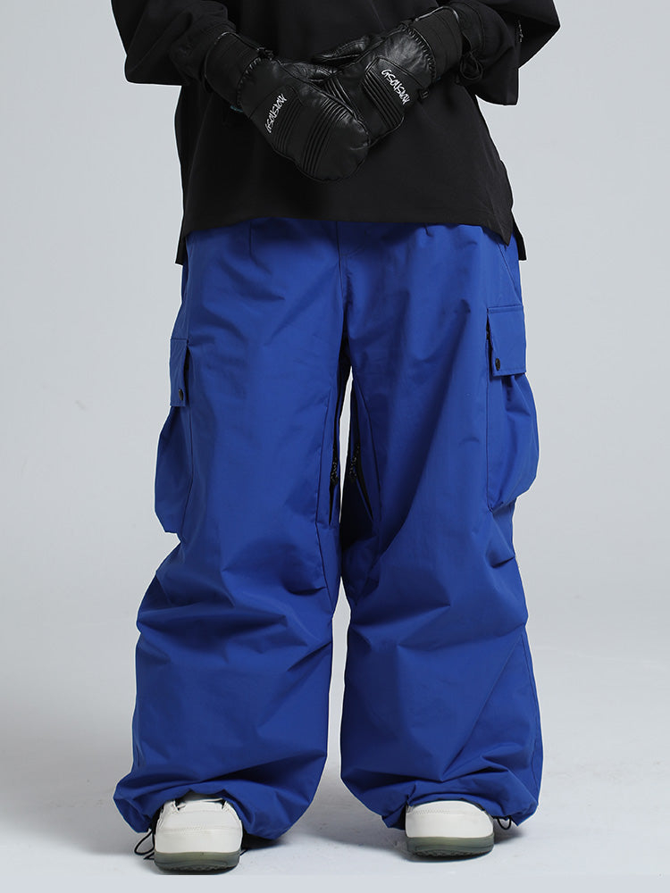 Men's Gsou Snow Mountain Chill freestyle baggy snowboard pants by Les Odettes, featuring waterproof fabric and adjustable waist.