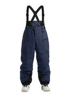 Men's Les Odettes Gsou Snow durable mountain cargo snow bibs pants, showing reinforced knees and adjustable straps for winter outdoor activities.
