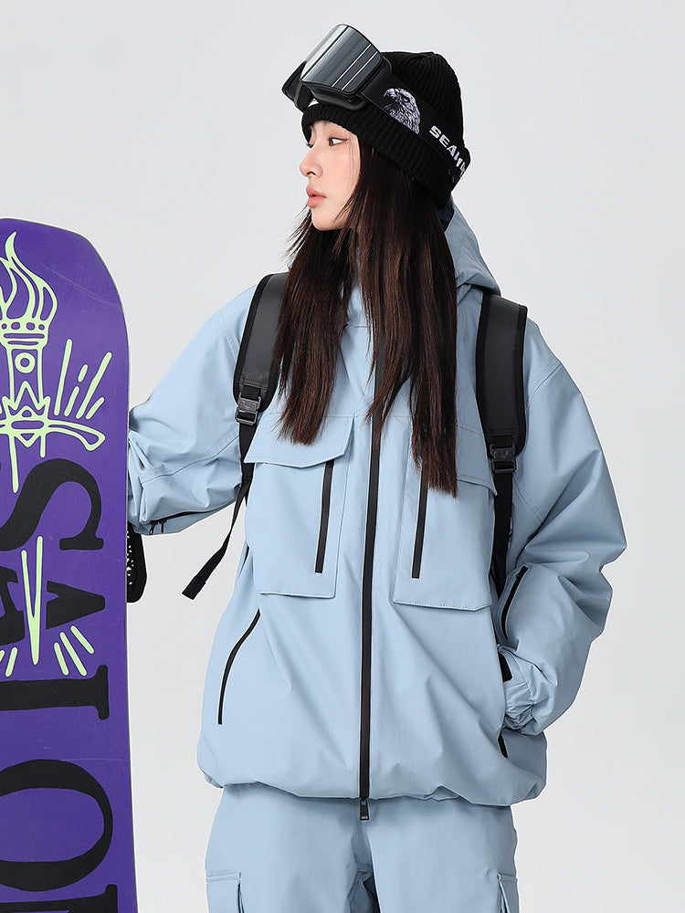 Men's Les Odettes Searipe mountain snow jacket showing a durable, all-function winter snow jacket with a hood and insulated design.