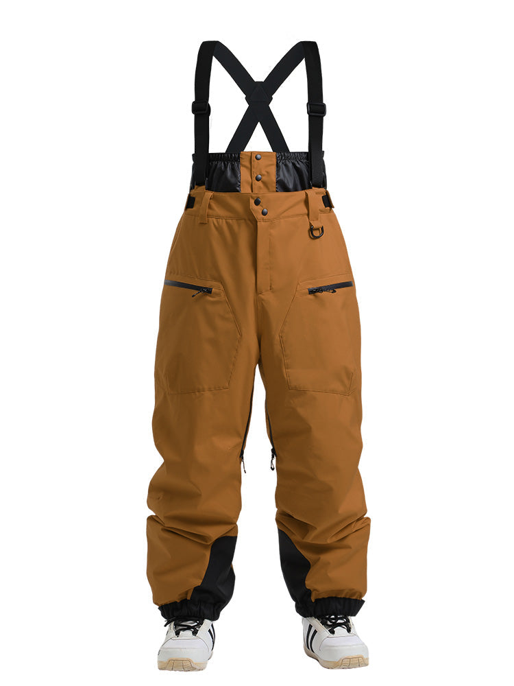Men's Gsou Snow durable mountain cargo snow bibs pants by Les Odettes, featuring waterproof fabric and multiple pockets for outdoor winter activities.