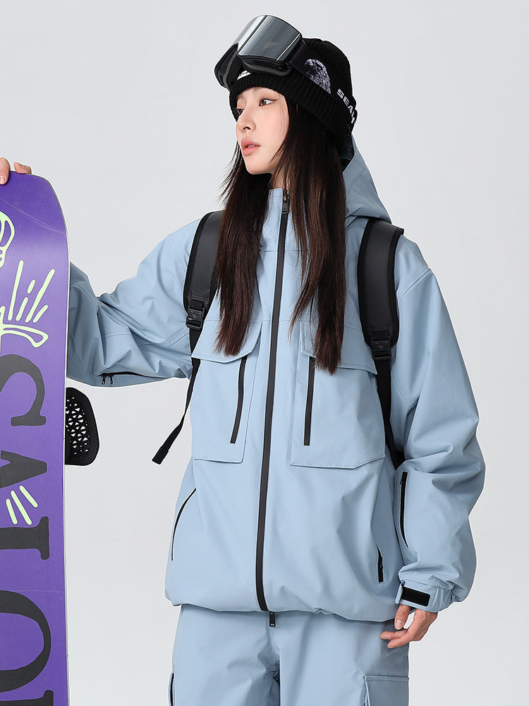 Men's Searipe durable mountain snow jacket by Les Odettes, featuring waterproof fabric, insulated design, and multiple functional pockets.