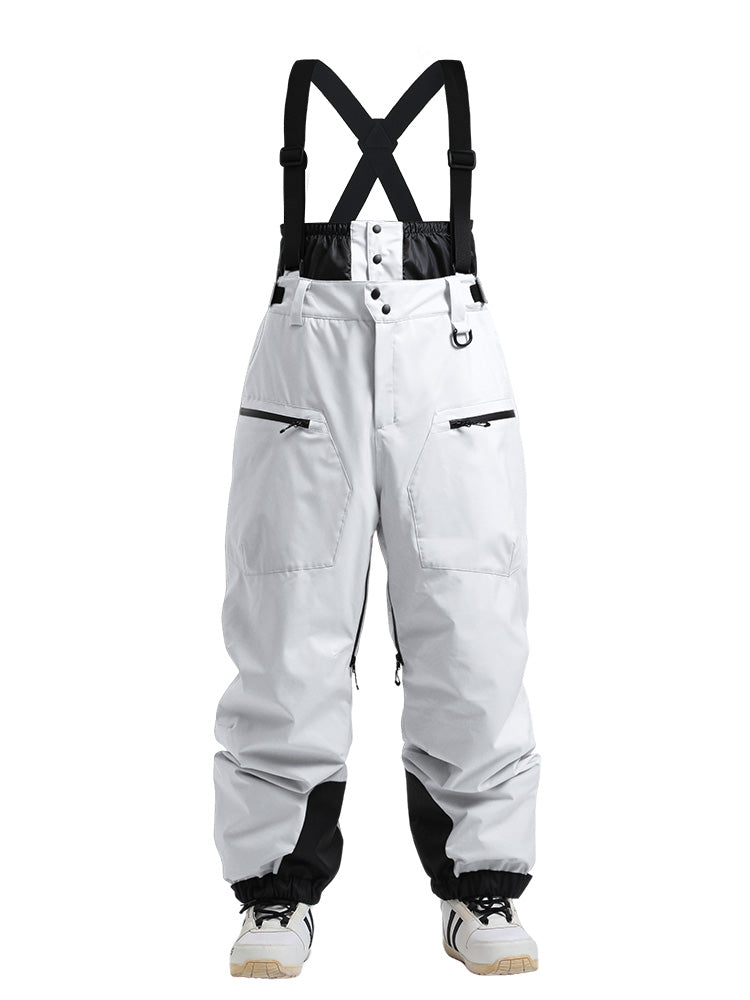 Men's Les Odettes Gsou Snow durable mountain cargo snow bibs pants, waterproof and insulated winter snow pants for men.