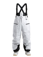 Men's Les Odettes Gsou Snow durable mountain cargo snow bibs pants, waterproof and insulated winter snow pants for men.
