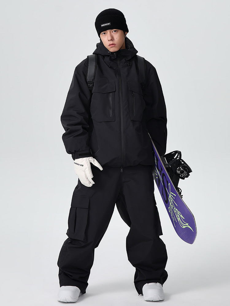Men's Searipe durable mountain snow suit by Les Odettes, designed for all-conditions snowboarding and winter mountain activities.