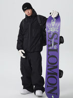 Men's Searipe Durable Mountain Pro snow suit by Les Odettes, designed for all-weather mountain snowboarding, with insulated, waterproof features.