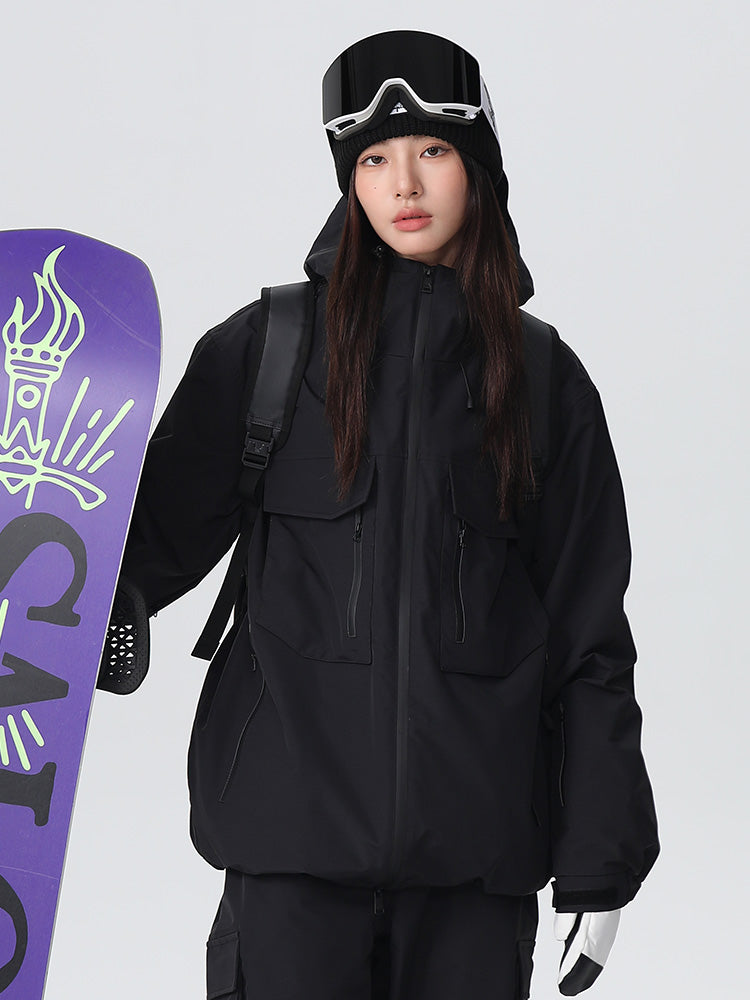 Men's Les Odettes mountain snow jacket with durable waterproof fabric, adjustable hood, and multiple pockets for all-season winter protection.