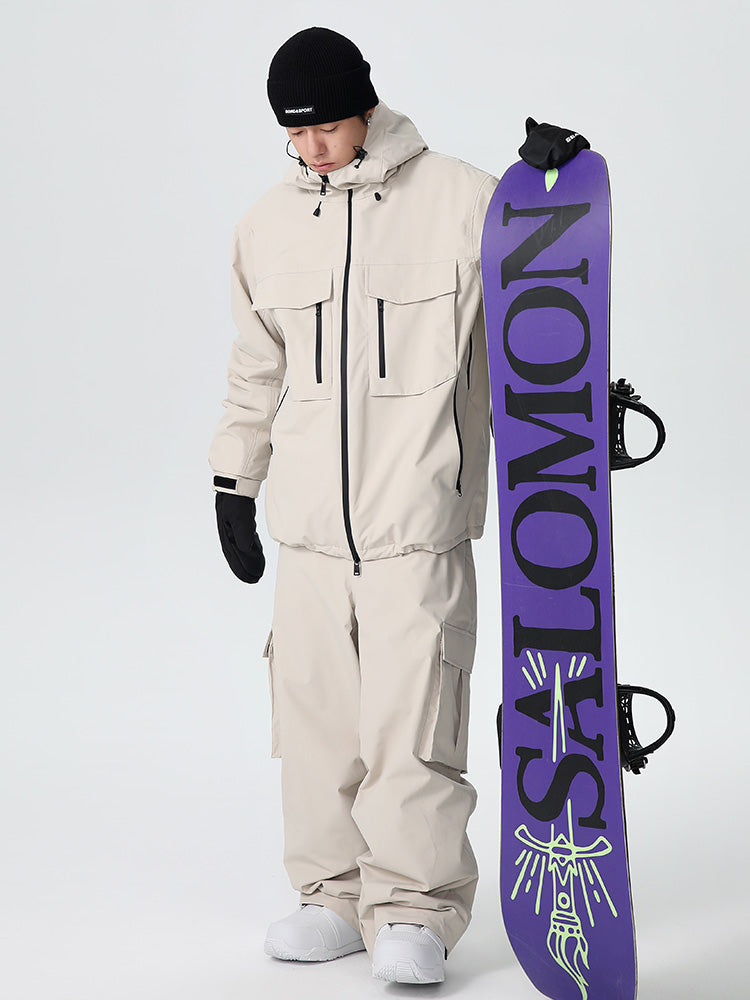 Men's Les Odettes snow suit designed for mountain skiing, featuring durable waterproof fabric and all-weather mountain protection.